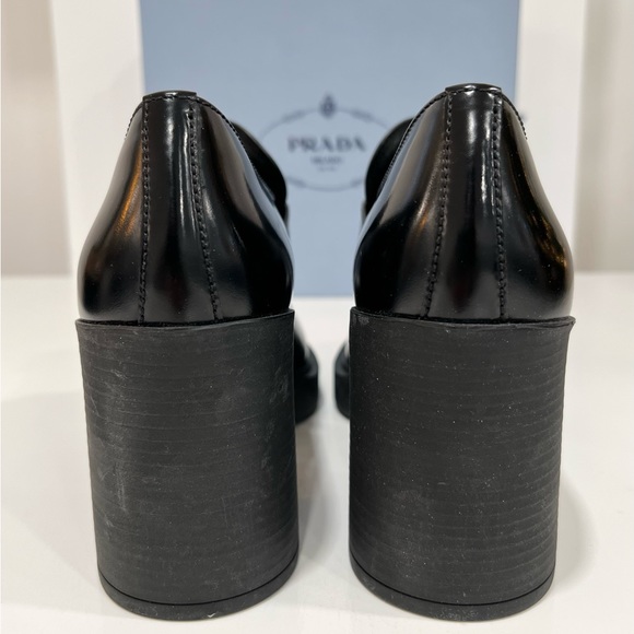 PRADA Chocolate 85mm high-heeled brushed leather loafers - Picture 4 of 13